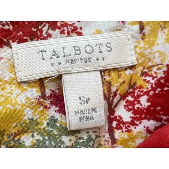 Talbots Cotton Long Sleeve Roll Tab Button Down, Fall, Trees, Autumn, Size SP - Picture 9 of 13